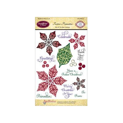 JustRite Stampers 4"x6" Clear Stamp Set-Festive Poinsettia 16pc