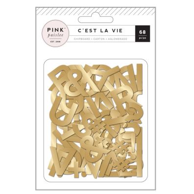 Pink Paislee - C'est La Vie Gold Alphabet Chipboard