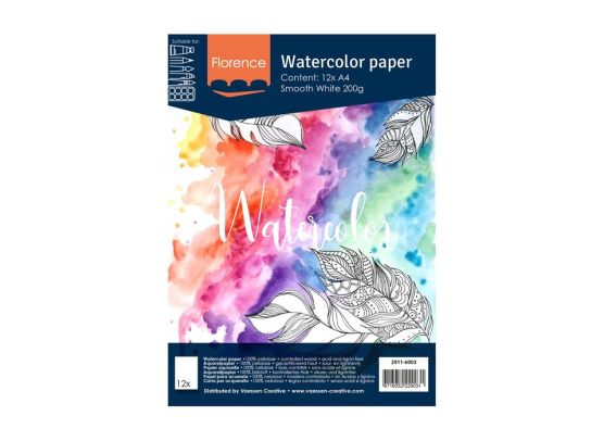 Florence Watercolor Paper A4 12 stk. - Smooth White 200g