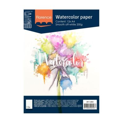 Florence Watercolor Paper A4 12 stk. - Smooth off-White 200g
