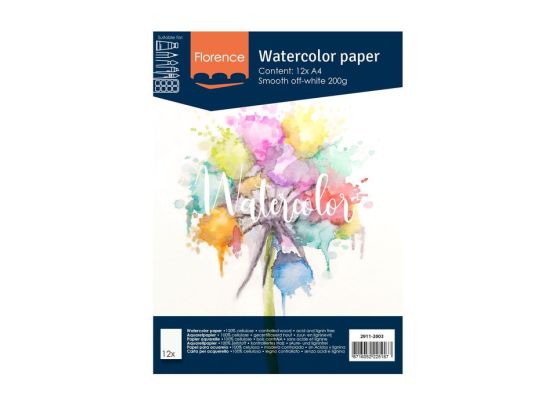 Florence Watercolor Paper A4 12 stk. - Smooth off-White 200g