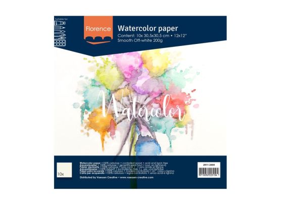 Florence Watercolor Paper 12x12 10 stk. - Smooth off-White 200g