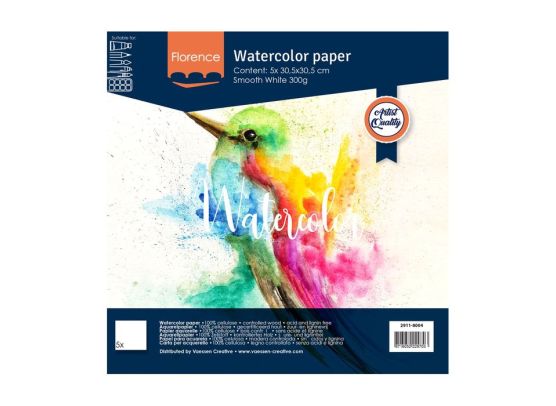 Florence Watercolor Paper 12x12 5 stk. - Smooth White 300g