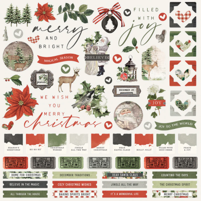 Simple Vintage Rustic Christmas - Combo Cradstock Stickers 12x12 Sticker Sheet fra Simple Stories