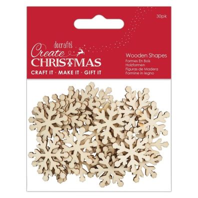 Add on Oktober - Docrafts Create Christmas Wooden Shapes - Mini Snowflakes Natural - 30 pcs.