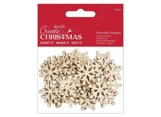 Add on Oktober - Docrafts Create Christmas Wooden Shapes - Mini Snowflakes Natural - 30 pcs.