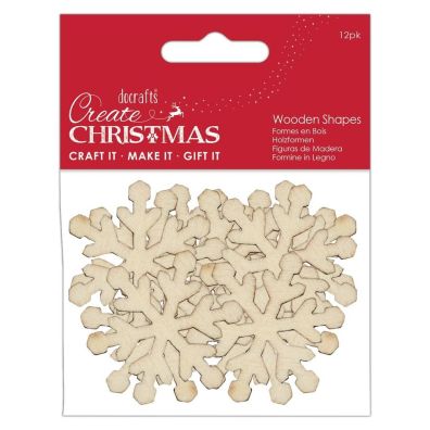 Add on Oktober - Docrafts Create Christmas Wooden Shapes - Snowflakes Natural - 12 pcs.
