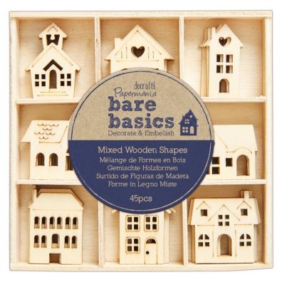 Papermania Bare Basics Mixed Wooden Shapes - Houses 45 pcs.