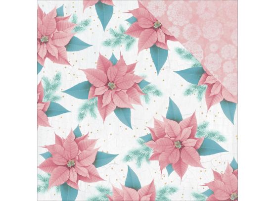 Christmas Wishes Collection - Pink Poinsettia 12x12 mønsterpapir fra KaiserCraft