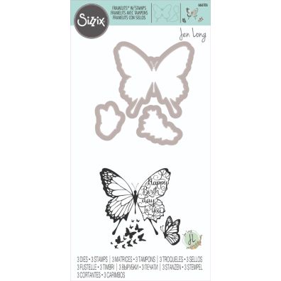 Sizzix - Framelits W/Stamps - Butterfly Birthday by Jen Long