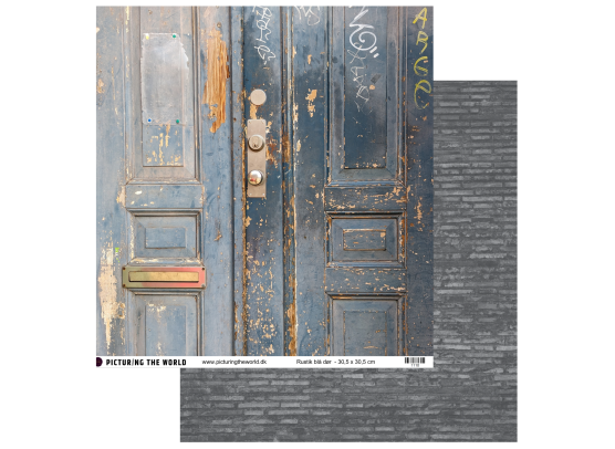 Add on Maj - EKSTRA PTW Design - Rustik Blå Dør 12x12 mønsterpapir- sælges kun til kitklubmedlemmer