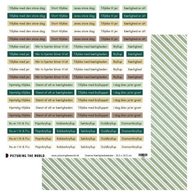 Add on Juni - EKSTRA PTW Design Klippeark - Grønne Kærlighedstekster - sælges kun til kitklubmedlemmer