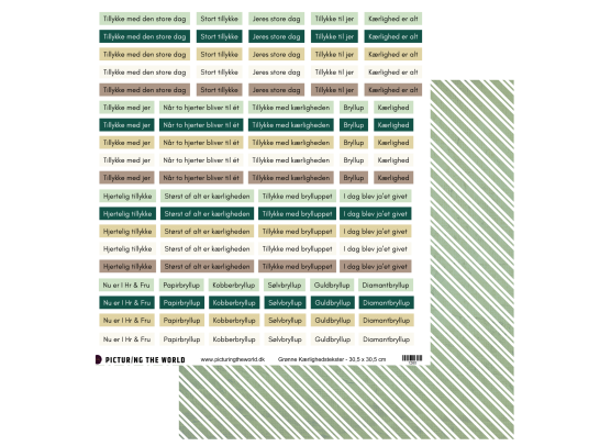 Add on Juni - EKSTRA PTW Design Klippeark - Grønne Kærlighedstekster - sælges kun til kitklubmedlemmer