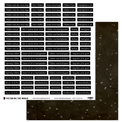 Add on Juni - PTW Design Klippeark - Sorte Kærlighedstekster - sælges kun til kitklubmedlemmer