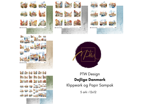 PTW Design - Dejlige Danmark Klippeark og Papirsampak - 5 ark 12x12 - Sælges kun til kitklubmedlemmer