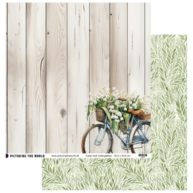 Add on Januar - EKSTRA PTW Design - Cykel Med Vintergække 12x12 mønsterpapir- sælges kun til kitklubmedlemmer