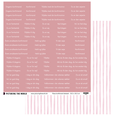 Add on Marts - PTW Design - Rosa Komfirmand Tekstark 12x12 klippeark - sælges kun til kitklubmedlemmer