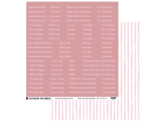Add on Marts - PTW Design - Rosa Komfirmand Tekstark 12x12 klippeark - sælges kun til kitklubmedlemmer