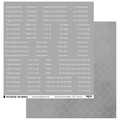 Add on Marts - PTW Design - Gråt Komfirmand Tekstark 12x12 klippeark - sælges kun til kitklubmedlemmer