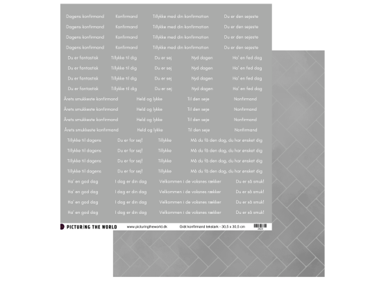 Add on Marts - PTW Design - Gråt Komfirmand Tekstark 12x12 klippeark - sælges kun til kitklubmedlemmer