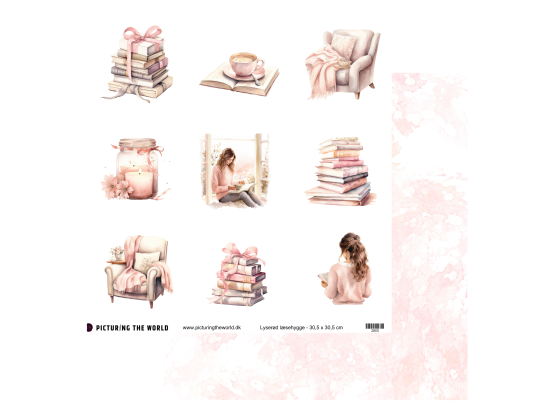 Add on Marts - PTW Design - Lyserød Læsehygge 12x12 klippeark - sælges kun til kitklubmedlemmer