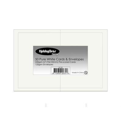 HobbyGros Storage - 50 Sæt A7 Kort/Kuverter - Pure White