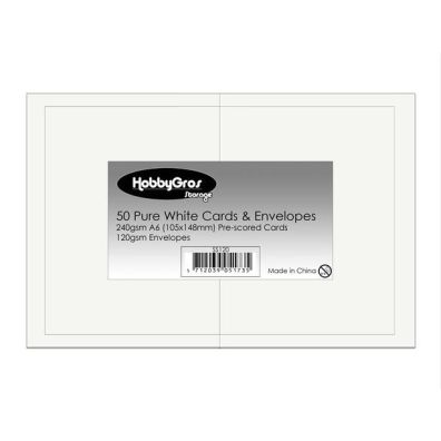 HobbyGros Storage - 50 Sæt A6 Kort/Kuverter - Pure White
