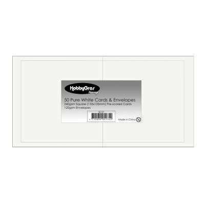 HobbyGros Storage - 50 Sæt 13,5x13,5 cm Kort/Kuverter - Pure White