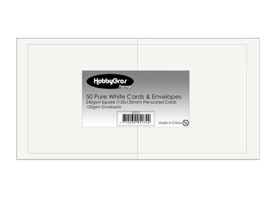 HobbyGros Storage - 50 Sæt 13,5x13,5 cm Kort/Kuverter - Pure White