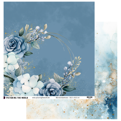 PTW Design Blå Blomsterdrømme - 12x12 Mønsterpapir - Blå Blomsterkrans
