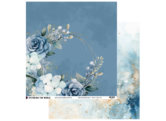 PTW Design Blå Blomsterdrømme - 12x12 Mønsterpapir - Blå Blomsterkrans