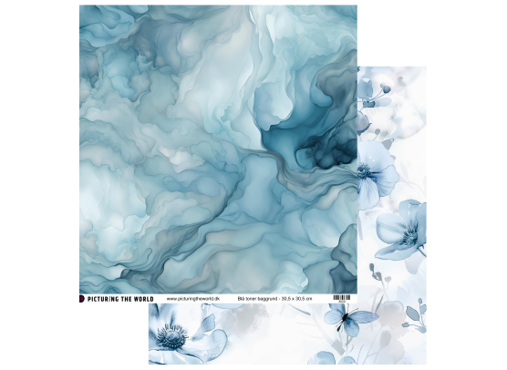 PTW Design Blå Blomsterdrømme - 12x12 Mønsterpapir - Blå Toner Baggrund