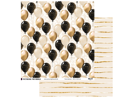 PTW Design Gyldne Festtoner - 12x12 Mønsterpapir - Fest Balloner