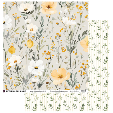 Add on April - EKSTRA PTW Design - Gule og Hvide Forårsblomster 12x12 mønsterpapir - sælges kun til kitklubmedlemmer