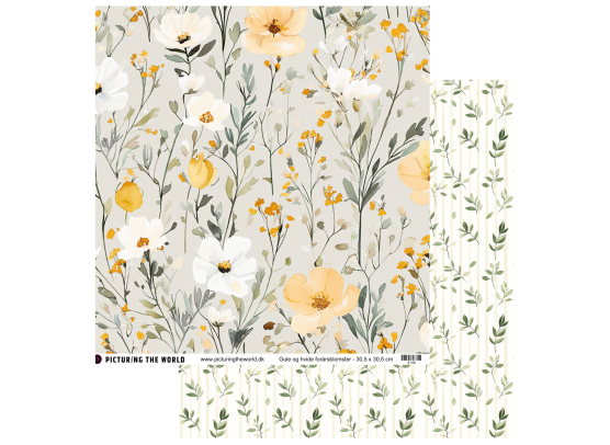 Add on April - EKSTRA PTW Design - Gule og Hvide Forårsblomster 12x12 mønsterpapir - sælges kun til kitklubmedlemmer