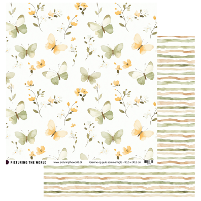 Add on April - EKSTRA PTW Design - Grønne og Gule Sommerfugle 12x12 mønsterpapir - sælges kun til kitklubmedlemmer