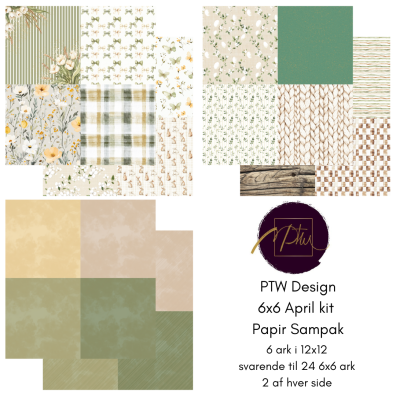Add on April - PTW Design - 6x6 April Kit Papirsampak - 6 ark 12x12 - Sælges kun til kitklubmedlemmer