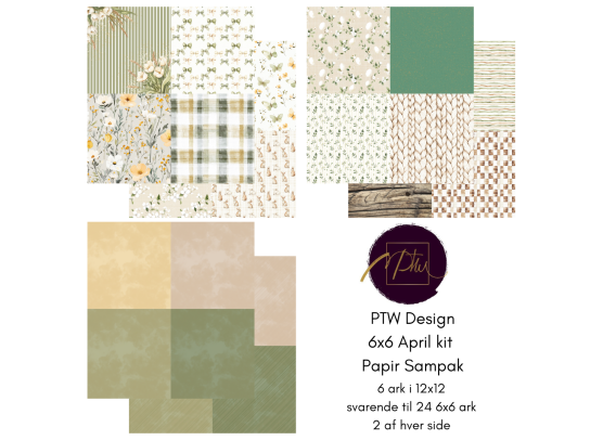 Add on April - PTW Design - 6x6 April Kit Papirsampak - 6 ark 12x12 - Sælges kun til kitklubmedlemmer
