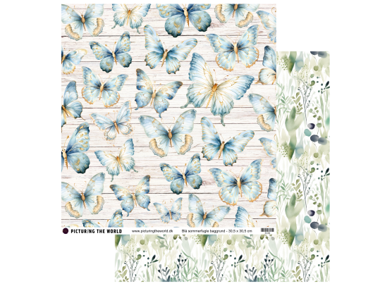Add on Juni - EKSTRA PTW Design - Blå Sommerfugle Baggrund 12x12 mønsterpapir - sælges kun til kitklubmedlemmer