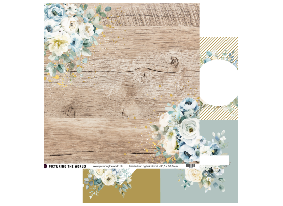 Add on Juni - EKSTRA PTW Design - Træstruktur og Blå Blomst 12x12 mønsterpapir - sælges kun til kitklubmedlemmer