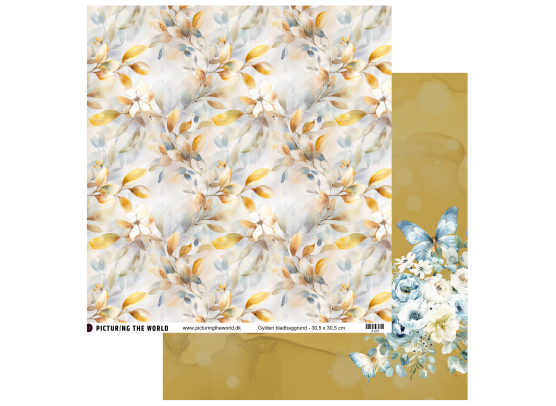 Add on Juni - EKSTRA PTW Design - Gylden Bladbaggrund 12x12 mønsterpapir - sælges kun til kitklubmedlemmer