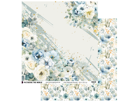 Add on Juni - EKSTRA PTW Design - Artsy Diagonale Blomster 12x12 mønsterpapir - sælges kun til kitklubmedlemmer
