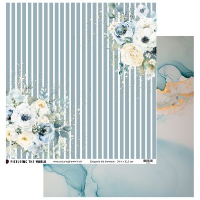 Add on Juni - EKSTRA PTW Design - Elegante Blå Blomster 12x12 mønsterpapir - sælges kun til kitklubmedlemmer
