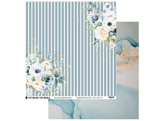 Add on Juni - EKSTRA PTW Design - Elegante Blå Blomster 12x12 mønsterpapir - sælges kun til kitklubmedlemmer