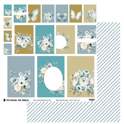 Add on Juni - EKSTRA PTW Design - Blå Blomster Tag 12x12 Klippeark - sælges kun til kitklubmedlemmer