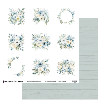 Add on Juni - PTW Design - Blå Blomster Bundter 12x12 Klippeark - sælges kun til kitklubmedlemmer