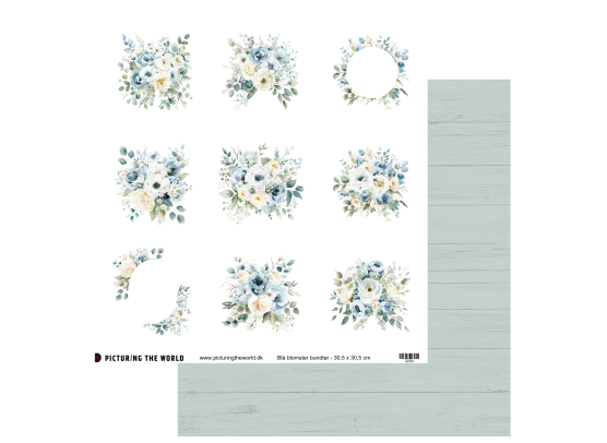 Add on Juni - PTW Design - Blå Blomster Bundter 12x12 Klippeark - sælges kun til kitklubmedlemmer