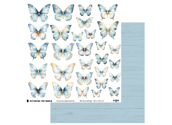 Add on Juni - PTW Design - Blå Sommerfugle 12x12 Klippeark - sælges kun til kitklubmedlemmer