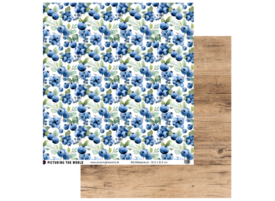 Add on Juli - EKSTRA PTW Design - Blå Blåbærskud 12x12 mønsterpapir - sælges kun til kitklubmedlemmer