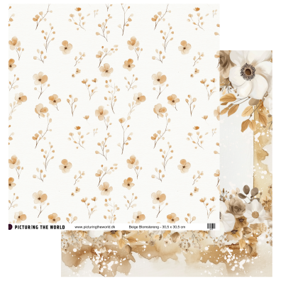 Add on August - EKSTRA PTW Design - Beige Blomsteregn 12x12 mønsterpapir - sælges kun til kitklubmedlemmer